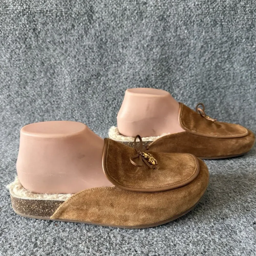 Tory Burch Tory Charm Suede Shearling Mules Toasted Caramel Cozy Clog Slipper 9